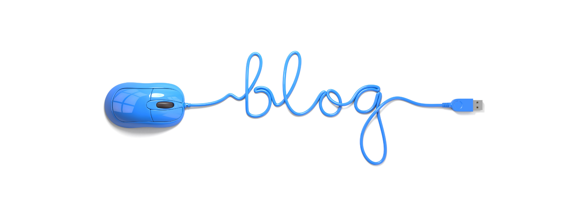 Blue mouse and cable spelling the word blog on a white background